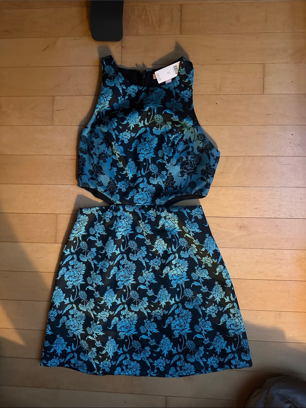 NWT Anthropologie Black & Blue Floral Cut Out Mini Dress